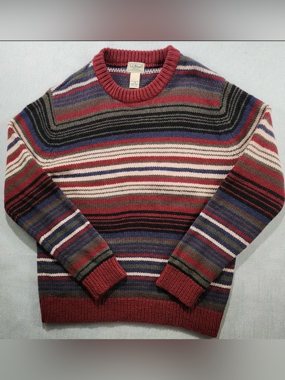 L.L. Bean 100% Lambs Wool Men's Multicolor Striped Sweater Size L